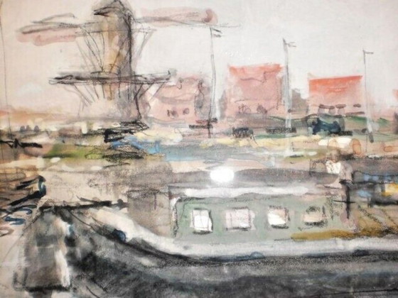 Image 1 of EVERT PIETERS (1856-1932) Harbor View Zeeland Mixed Media With Certificate