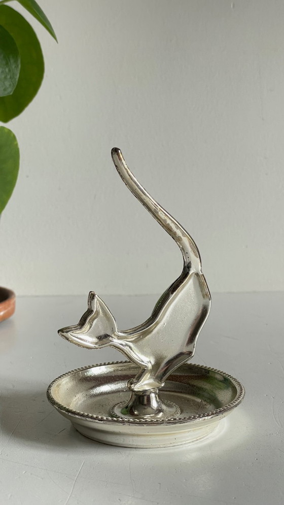 Image 1 of Zilverkleurig metalen katten sieradenbakje