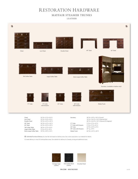 RH Leather Mayfair Steamer Trunk Double Chest - Vintage Cigar, Restoration Hardware, Chest of drawers, Metal (photo 9 of 9)