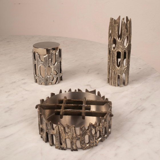 Set da tavola brutalista in bronzo argentato di Morbelli, Italia, anni '70 – Arte, Scrivanie (photo 9 of 18)