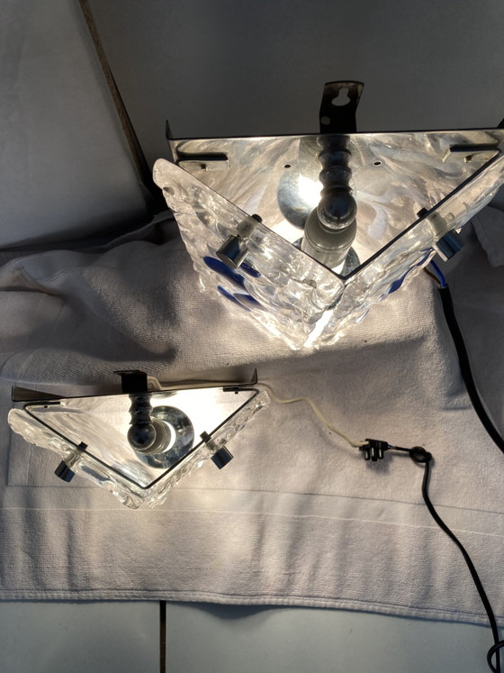 Pair of wall sconces in clear Murano glass enhanced with sky blue – Wall lights, Metal (photo 4 of 15)