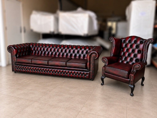 Ossenbloedrode Chesterfield 4-zitsbank met oorfauteuil – 3 5 zitsbanken, Leather