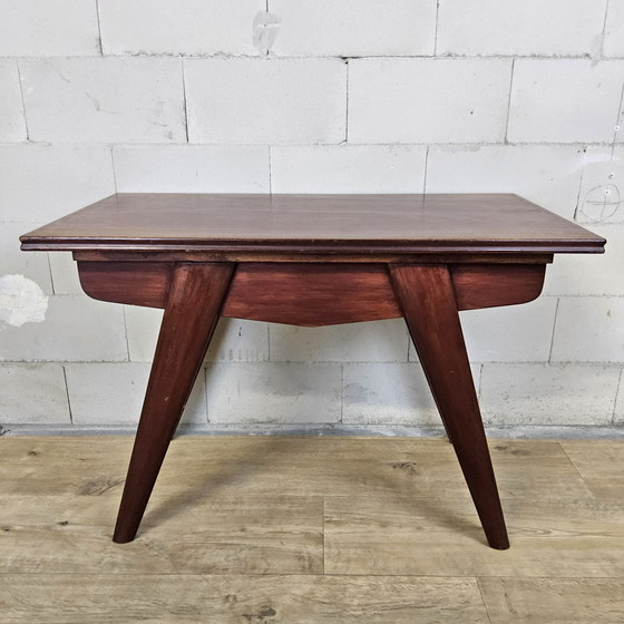 Image 1 of Vintage naaikastje van teakhout  / bijzettafel met klep 60s / naaitafeltje mid century 