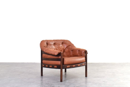 Sillón de roble y cuero de mediados de siglo, diseñado por Arne Norell para Coja en la década de 1960. – fauteuils, Wood