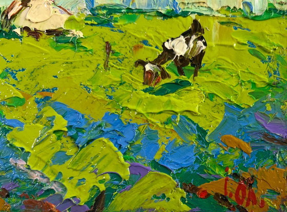 Image 1 of Original Oil Painting Summer Village Landscape Silence filled with warmth