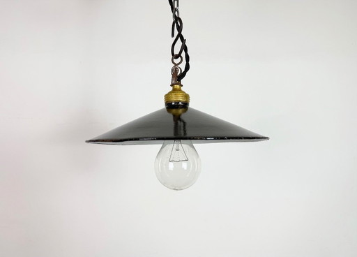 Industriële zwarte emaille lamp, jaren 1930