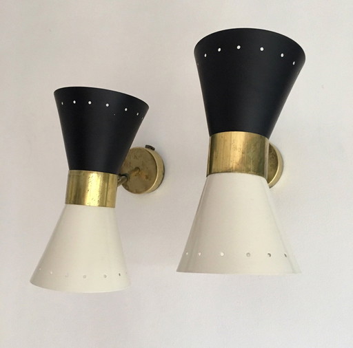 Pair of "diabolo" wall sconces, 1950s design