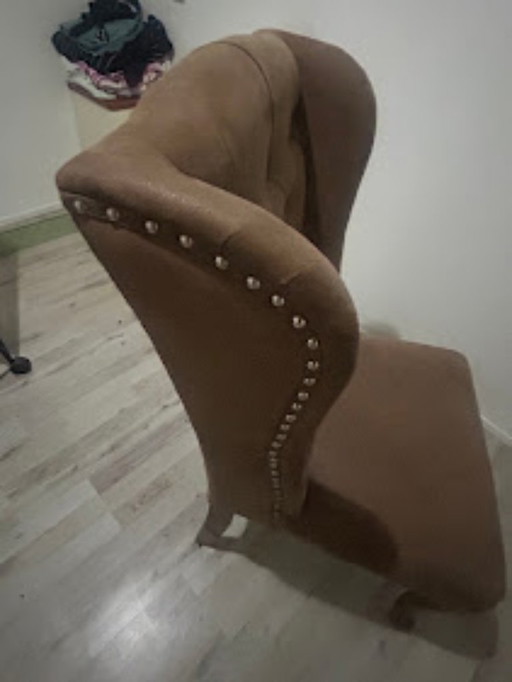 3 poltrone Wingchair rivestite in velluto color ciliegio – eetkamerstoelen, Metal, Textile (photo 2 of 5)