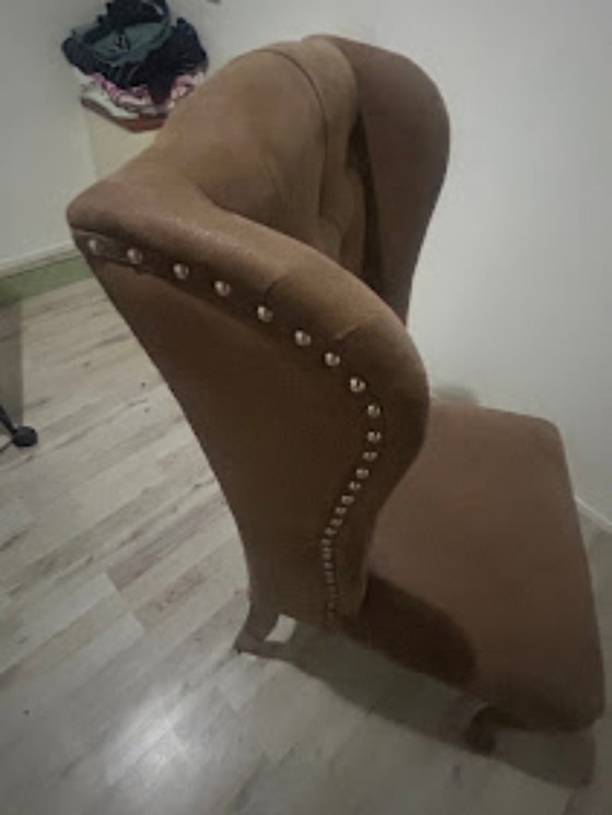 3 Wingchair cherry upholstered velvet chairs – Dining chairs, Metal, Textile (photo 4 of 5)