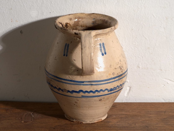 Pair of Antique Glazed Ceramic Bowl and Jug, Central Europe, circa 1900, Crockery, Blue (photo 12 of 14)
