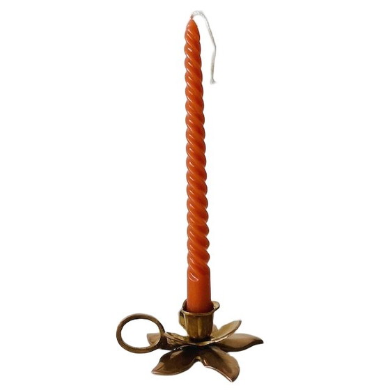 Image 1 of Vintage Brass flower candlestick with handle 1960's