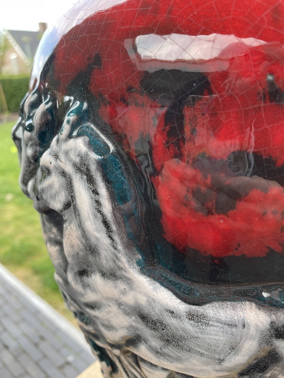 Image 1 of Vintage Duitse Fat Lava Vaas Paarden Jaren 70