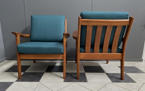 Image 1 of Ensemble de chaises danoises en teck de Jull Kristensen, années 1960, avec un nouveau revêtement vert.