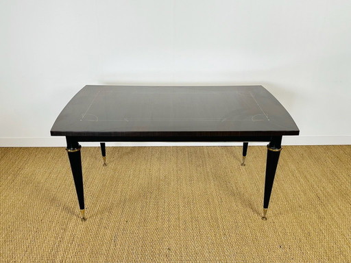 Art Deco modernistische uitschuifbare eettafel van Maccassar ebbenhout, 1950