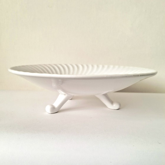 Image 1 of Vintage Delfts Wit Drielpoot Schaal met Spiraaldecor - 25 cm | Mid-Century Design