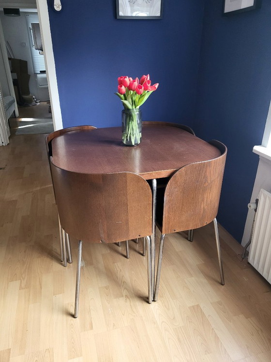 Set da pranzo con quattro sedie, legno marrone scuro e nero, IKEA Fusion, Metallo, Vintage (foto 5 di 5)