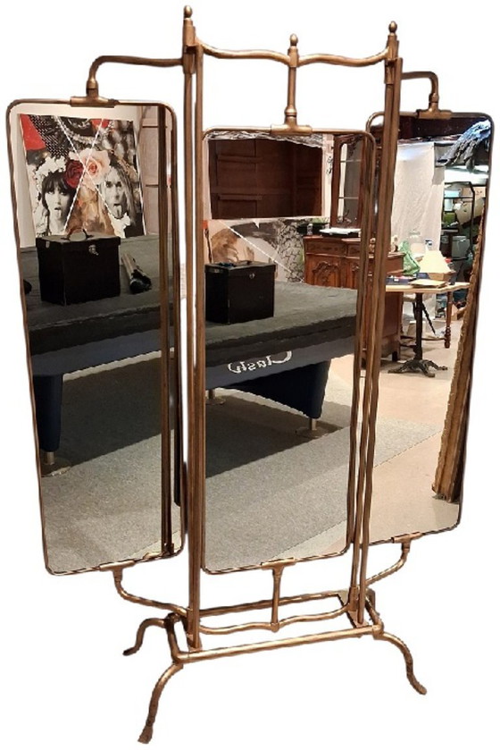 Image 1 of Miroir vintage à trois panneaux sur pied