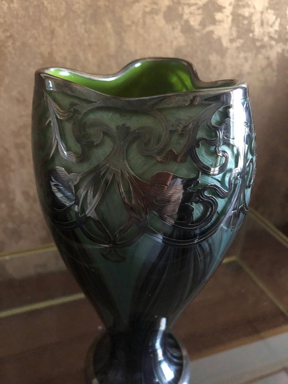 Art Nouveau glass vase Loetz – Metal (photo 4 of 5)