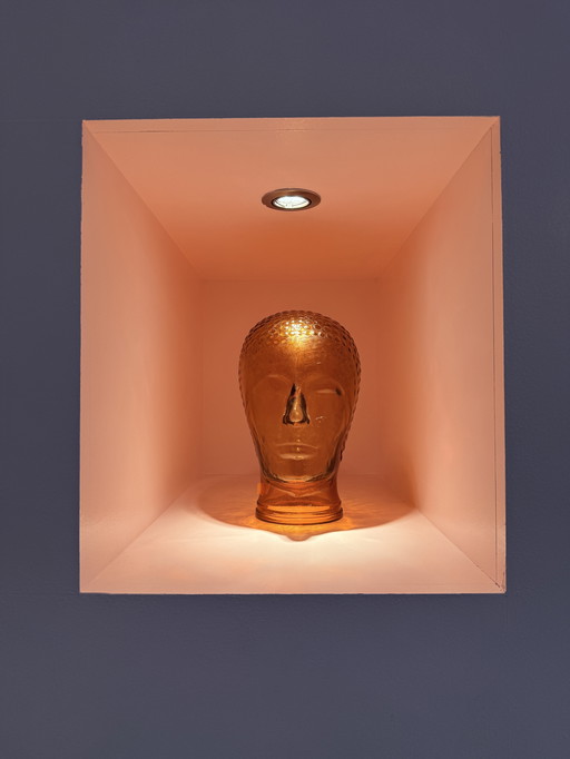 Vintage 70s yellow glass head for headphones or decoration