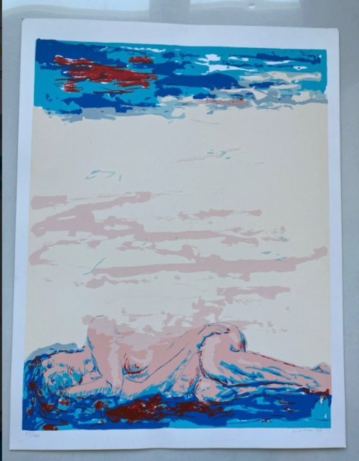 Henk van Vessem (1939) - Liggend Naakt – lithos zeefdrukken, Paper
