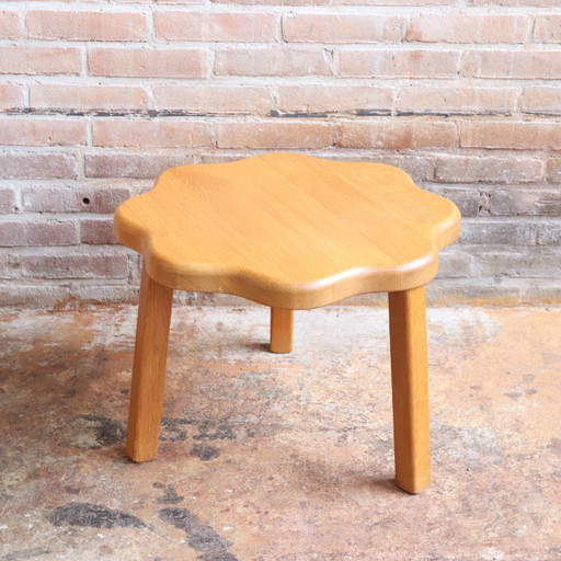 Mesa de centro vintage de roble con forma de flor, mesa auxiliar de los años 70