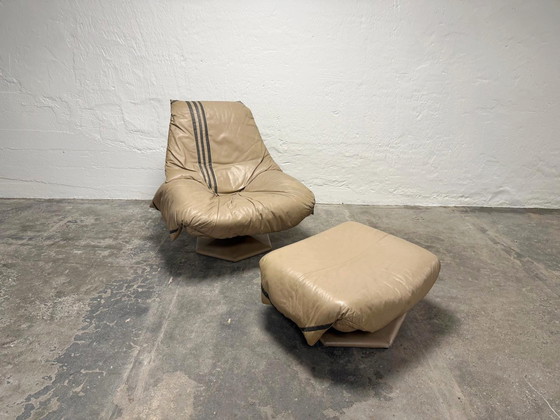 Image 1 of Vintage Space Age leather easy chair and ottoman 