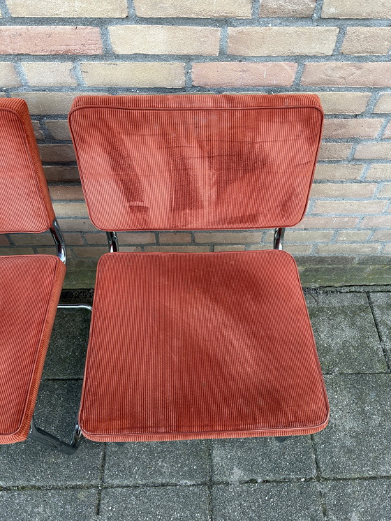 Image 1 of 5 sedie in tessuto a coste con struttura tubolare cromata