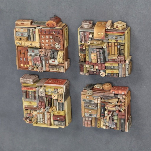 Ensemble de 4 sculptures vibrantes de Guy Deltour – Art contemporain belge, années 2000