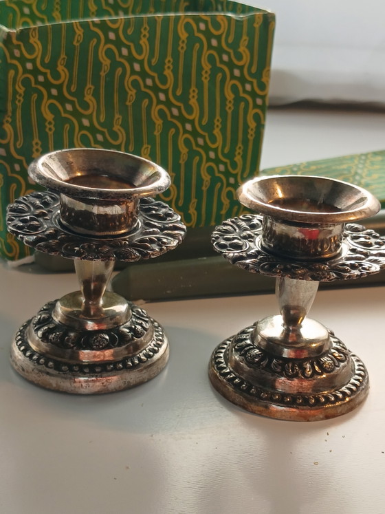Seltene Kerzenhalter Massivsilber 800 Komplett In Originalverpackung Indonesien – TOM'S SILVER KOTAGEDE JOGJA (photo 7 of 14)