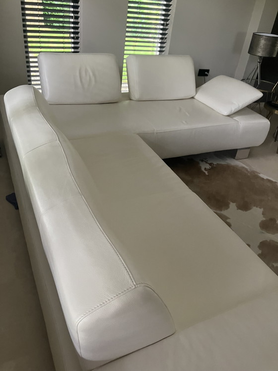 Image 1 of Canapé d'angle en cuir blanc