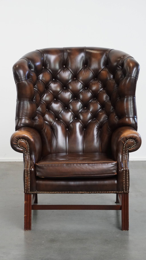 Dark brown Beef Leather Chesterfield Ear Armchair