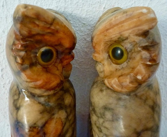 Image 1 of Art Deco Bookends Alabaster Owls, Italy.