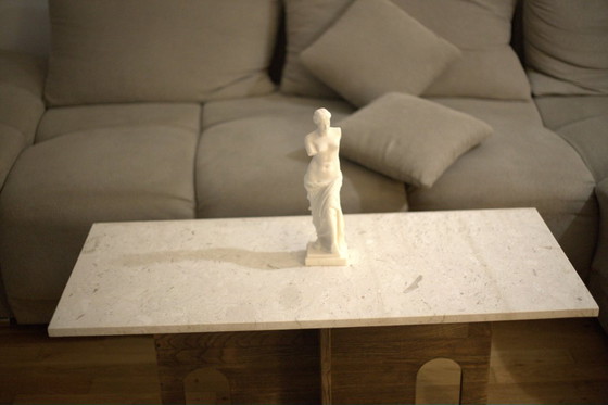 Image 1 of Mesa de centro Recta Crema Perla de piedra natural y madera maciza de roble