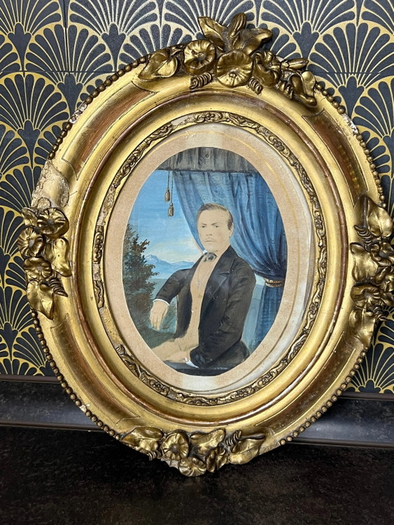 Zeldzaam! Biedermeier originele handgekleurde Fotografie in originele lijst, 19e eeuw – Wood, Vintage (photo 5 of 5)