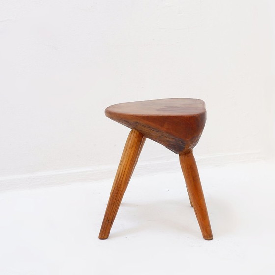 Image 1 of Vintage stool carved with organic shapes – Solid wood, 1960s