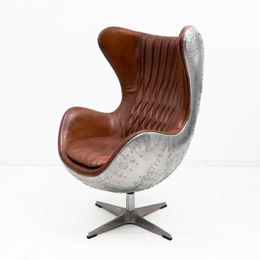 Fauteuil œuf Tomcat Aviator Mid-Century, cuir et métal, années 1970