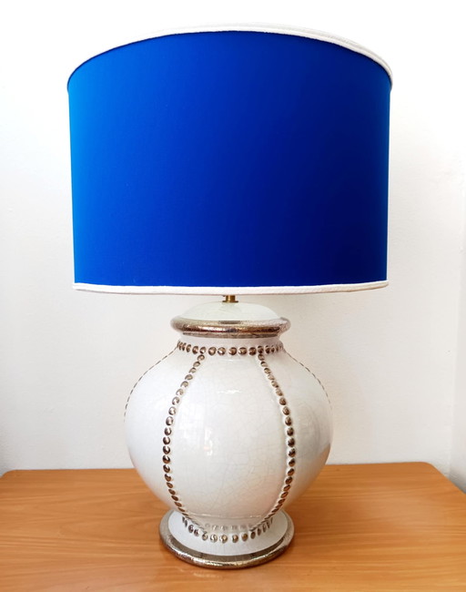 Longwy aardewerk lamp met Klein blauwe kap
