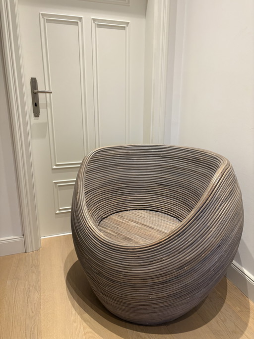 Silla huevo de ratán vintage / Silla cápsula: estilo años 60/70, acabado claro poco común