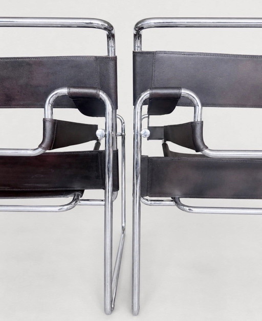 2 sillas Wassily vintage, Marcel Breuer para Fasem – fauteuils, Chrome, Leather (photo 2 of 10)