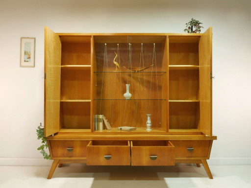 Vintage Wohnzimmerschrank 60er Jahre, Mid Century Vitrinenschrank, Deutschland – high boards, Glass, Wood (photo 2 of 17)