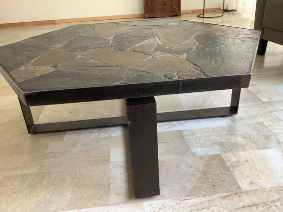 Image 1 of Brutalist style coffee table, Paul Kingsma, slate and steel