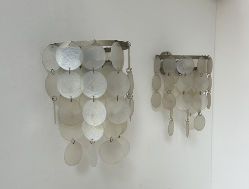 Paire d’appliques vintage en nacre et métal, France 1950