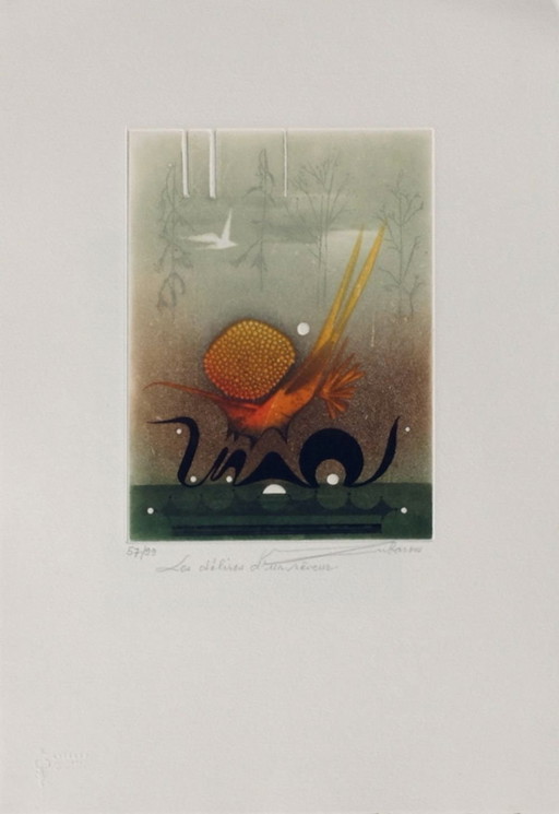 Renée LUBAROW, Deliri di un sognatore, acquaforte firmata, 1990