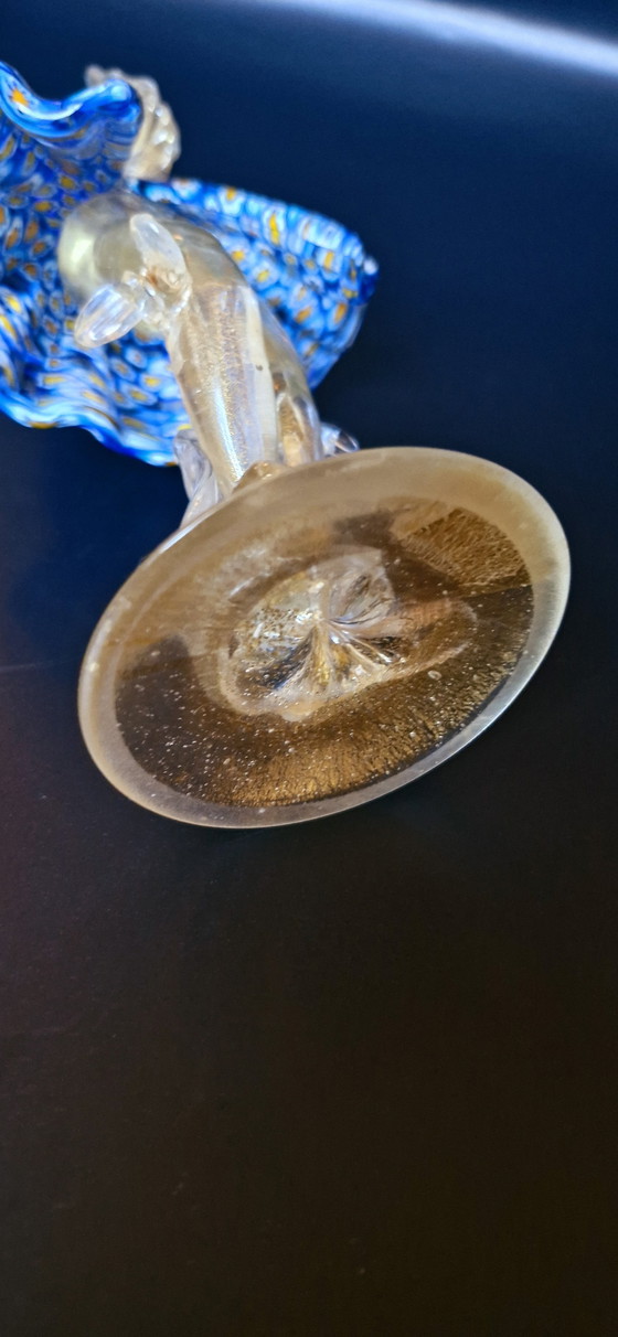 Image 1 of Esculturas de pareja de bailarinas de cristal de Murano Milefiori con hojas doradas 