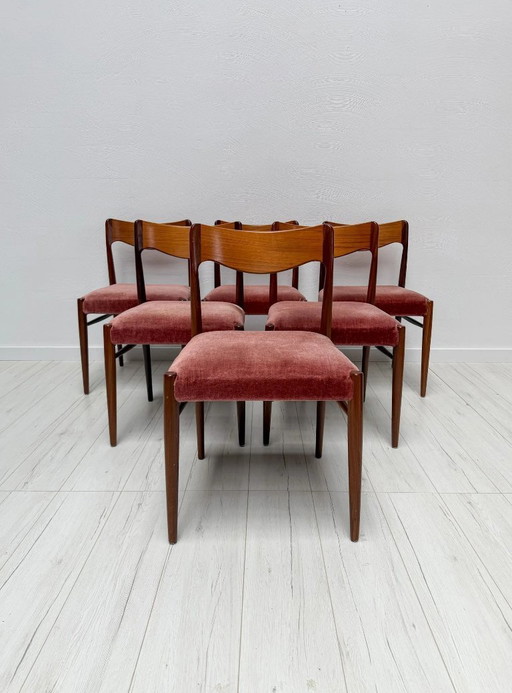 Set van 6 vintage Deense teakhouten eetkamerstoelen, Scandinavisch design uit het midden van de 20e eeuw, jaren 60.