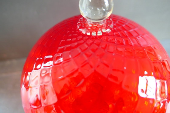 Vintage Empoli Optically Blown Glass Vase Red on Base (photo 7 of 7)