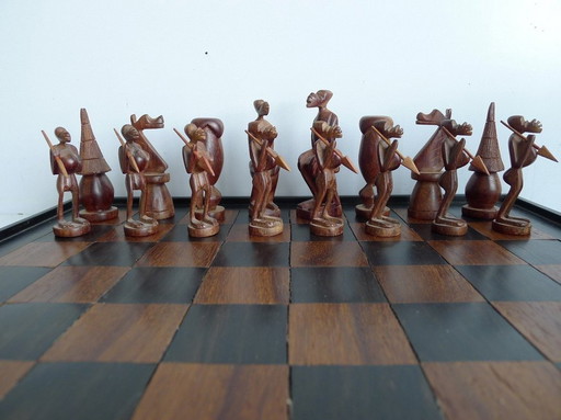 Jeu d'échecs Art Tribal Gabon 40 cm, teck et ébène