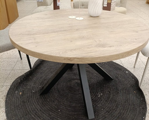 Table de salle à manger ronde en MDF avec pieds croisés, 120 cm