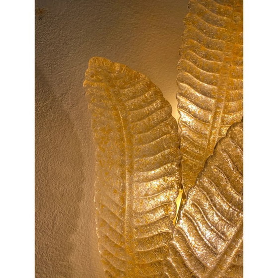 Image 1 of Set van 4 Murano glazen wandlampen in Venetiaans goudkleurig Graniglia bladdesign