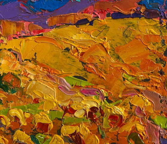 Image 1 of Original Oil Painting Summer Flowers Landscape Field of sunflowers